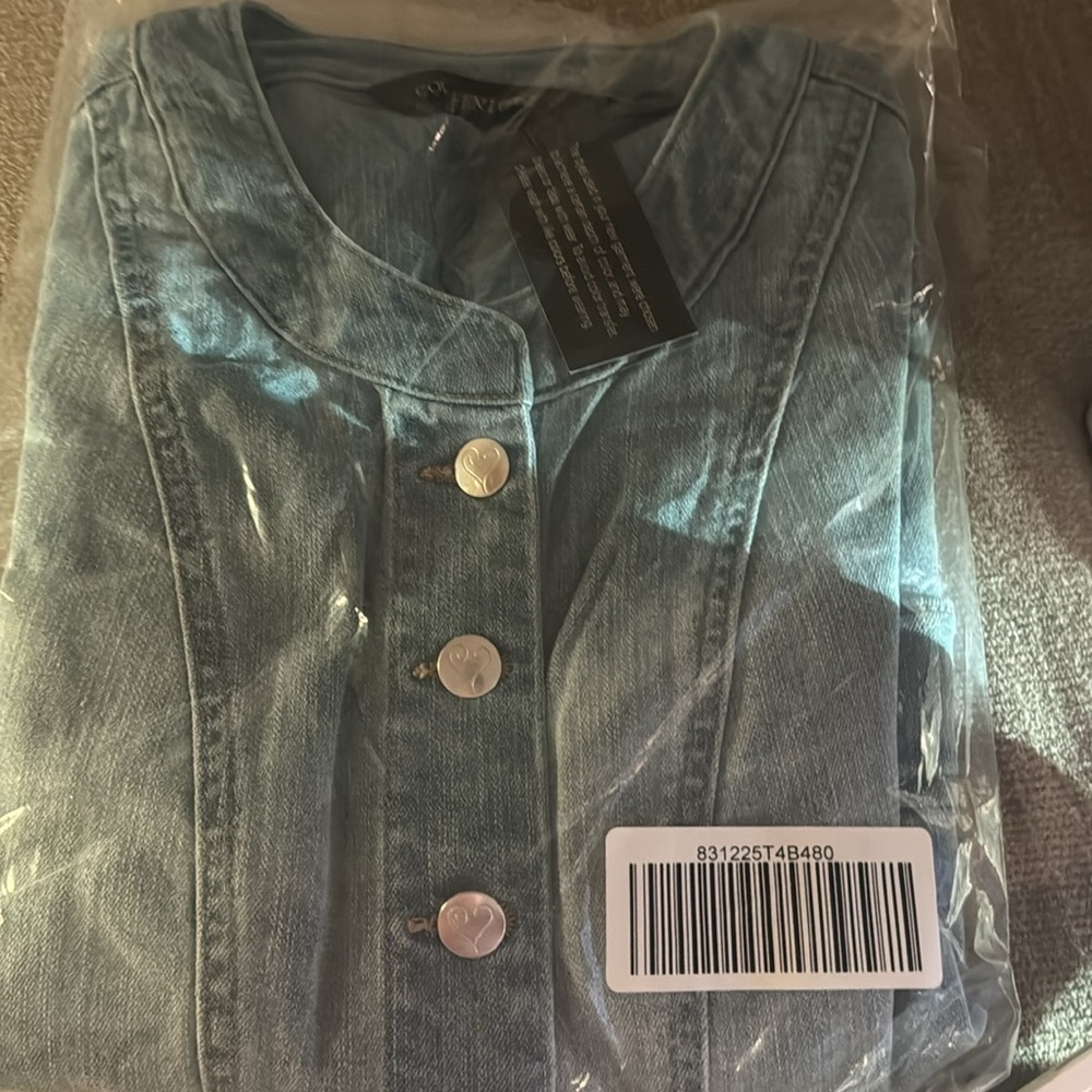 Colleen Lopez Puff Sleeve Light Wash Denim Button Front Jacket XS - Picture 2 of 2